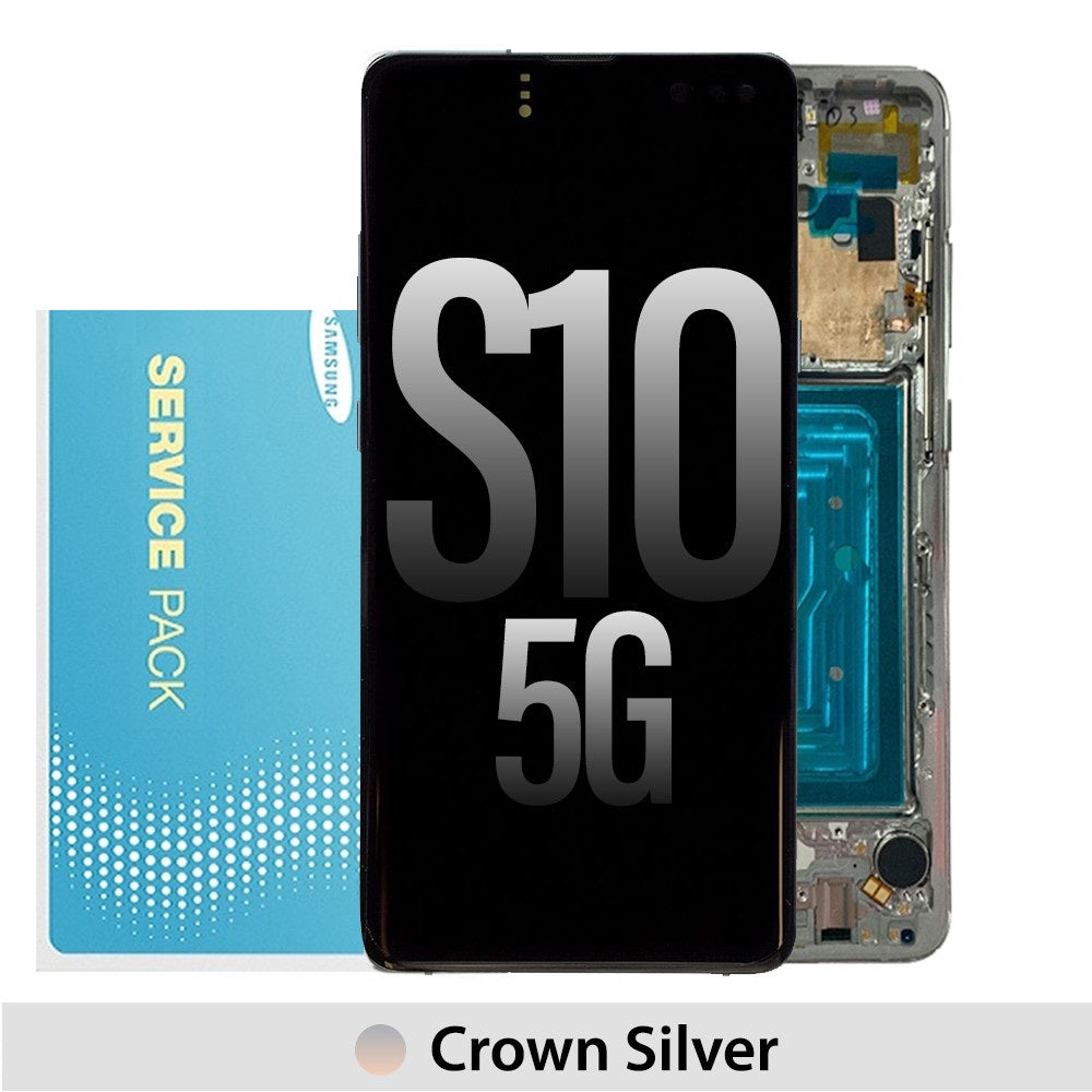 Samsung Galaxy S10 5G G977B OLED Screen Replacement Digitizer with Frame GH82-20567A (Gold)-Crown Silver Samsung Galaxy S10 5G G977B OLED Screen Replacement Digitizer with Frame GH82-20567A (Gold)-Crown Silver